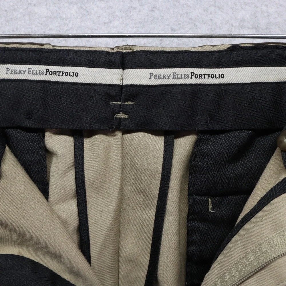 Perry Ellis Portfolio Pants Mens 40x30 Dress Suit Business Formal Flat Front Tan